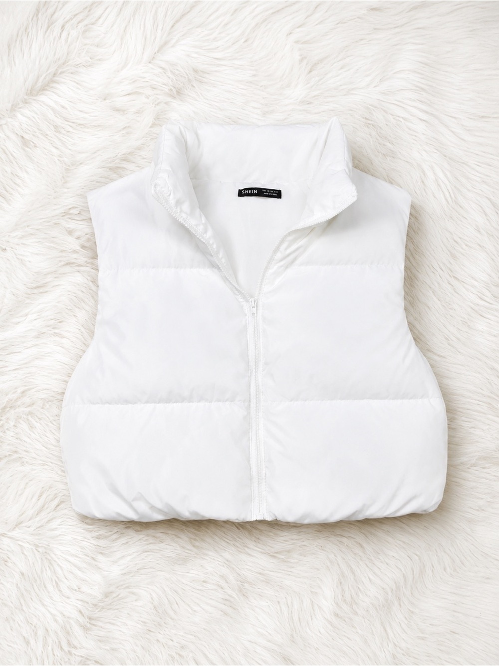 SHEIN White Cropped Puffer Vest Small Zip Up Minimal Cozy Trendy Layering Jacket